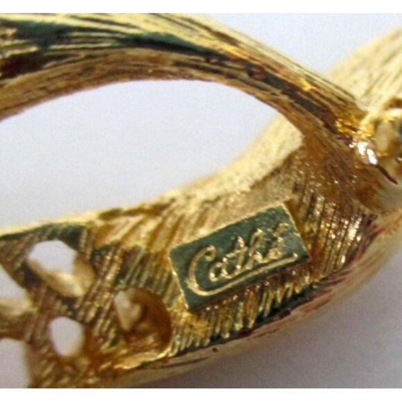 Cathe Signed Curled Leaf Brooch Pin - Filigree Openwork - Vintage Jewelry - Picture 6 of 8